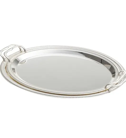 2pcs Exquisite Silvery Oval Polished Luxury Electroplated Tray