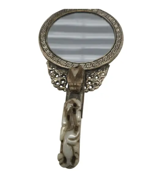 Rare Antique Hand Mirror – Silver & Jade, Circa 1850–1899