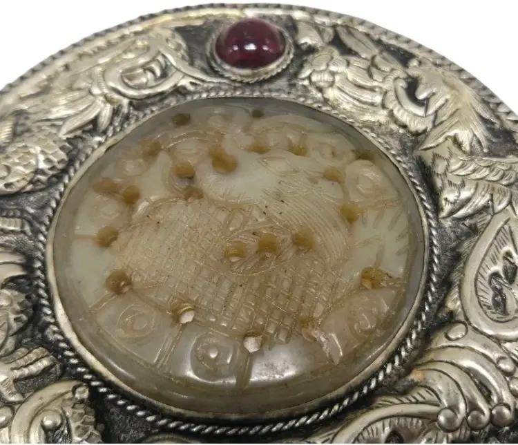 Rare Antique Hand Mirror – Silver & Jade, Circa 1850–1899 - Image 2