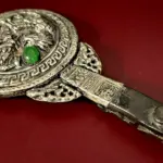 Rare Antique Silver & Jade Hand Mirror – 8.5" Long, 8 oz – Circa 1850–1899
