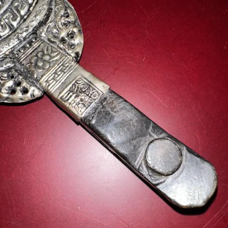 Rare Antique Silver & Jade Hand Mirror – 8.5" Long, 8 oz – Circa 1850–1899 - Image 2