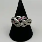 Rare Antique Solid Silver Ring with Crystal & Ruby Stones – Unique Design