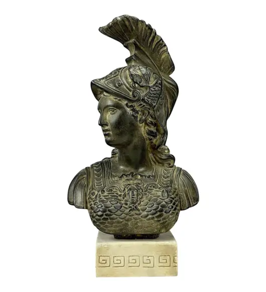 Athena Minerva Greek Roman Goddess Bust – 13" Molded Plaster Statue, Handmade with COA