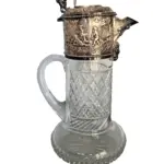 Elegant Vintage English Hand-Cut Glass & Silver-Plated Diamond Pattern Pitcher – Victorian Style