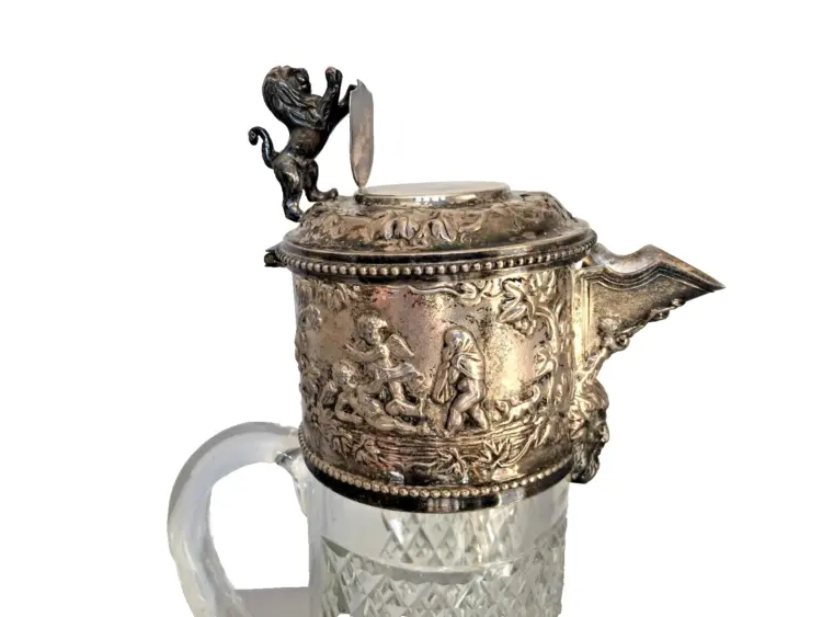 Elegant Vintage English Hand-Cut Glass & Silver-Plated Diamond Pattern Pitcher – Victorian Style - Image 2