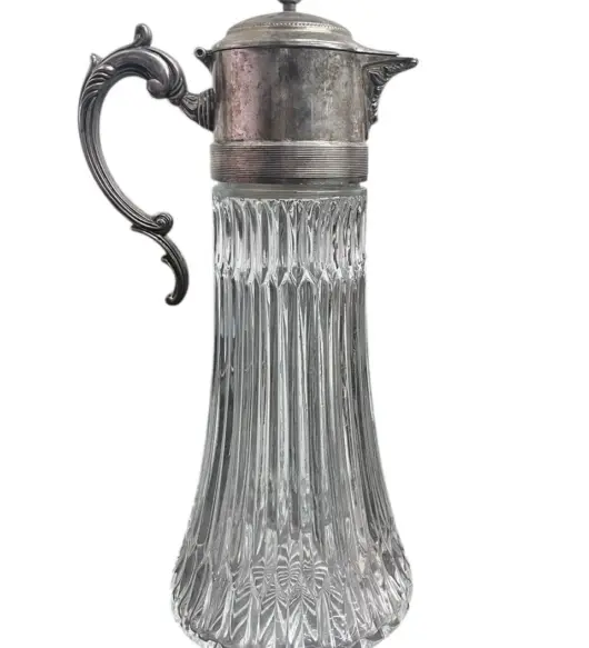 Antique Glass & Silver-Plated Wine Decanter with Ornate Detailing – Elegant Collectible