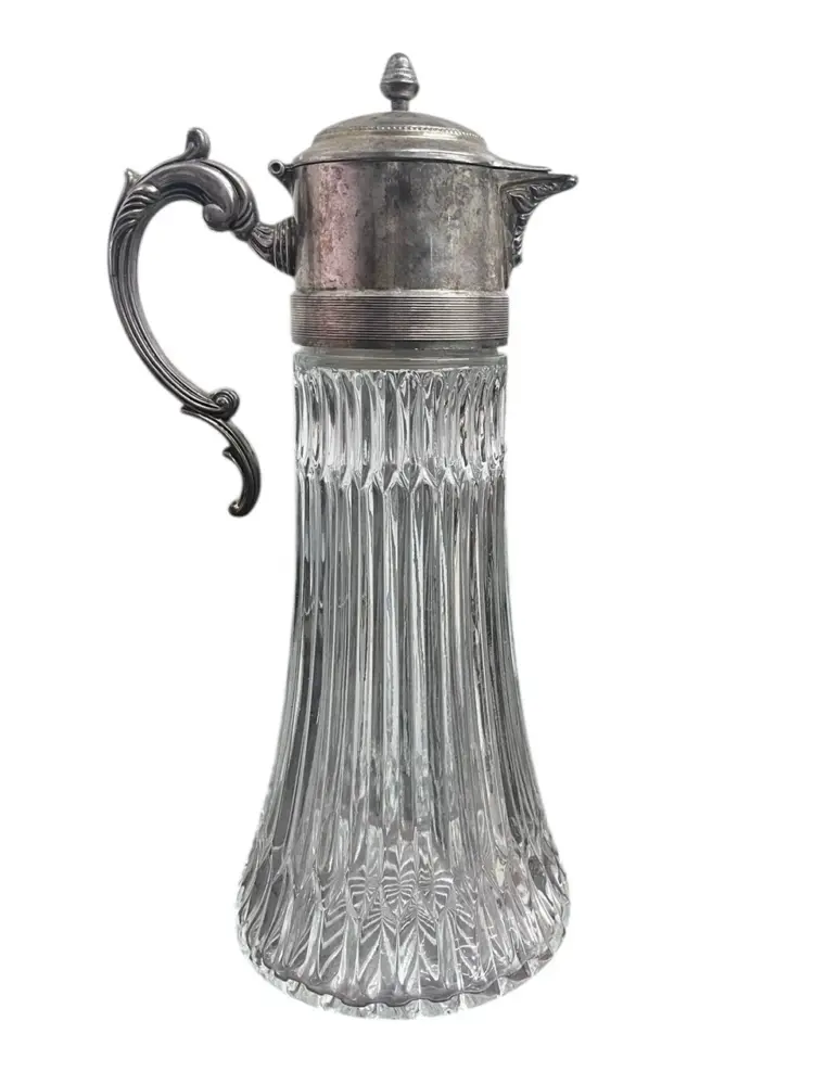 Antique Glass & Silver-Plated Wine Decanter with Ornate Detailing – Elegant Collectible