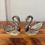 Set of 2 Vintage Silver-Plated & Glass Swan Salt Cellars – Elegant Open Salts