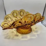 Vintage Amber Pressed Glass Napkin & Silverware Holder – Moon and Star Pattern, Mid-Century Style