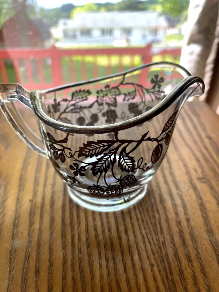 Vintage Silver Overlay Glass Sugar & Creamer Set – Grapes, Cherries & Strawberries Design (Mint Condition)