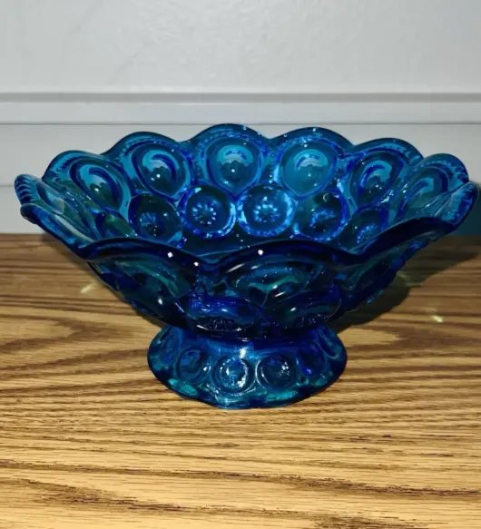 Blue Moon and Stars Pattern Glass Candy Dish – Unmarked Vintage Collectible