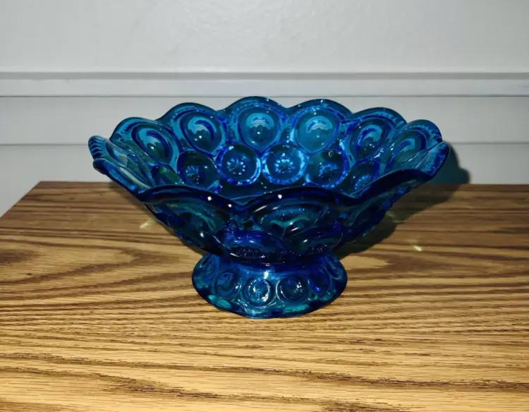 Blue Moon and Stars Pattern Glass Candy Dish – Unmarked Vintage Collectible