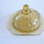 Vintage Federal Glass 2-Piece Round Butter Dish & Candy Dish Set – Beige