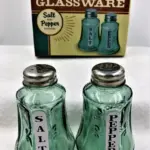Vintage Green Pressed Glass Salt and Pepper Shaker Set – 2-Piece Round Design