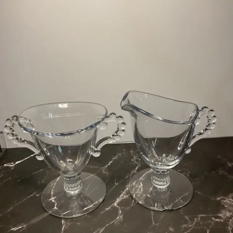 Vintage Imperial Glassware Candlewick Footed Creamer and Sugar Bowl Set – Ribbed Clear Glass - Image 3