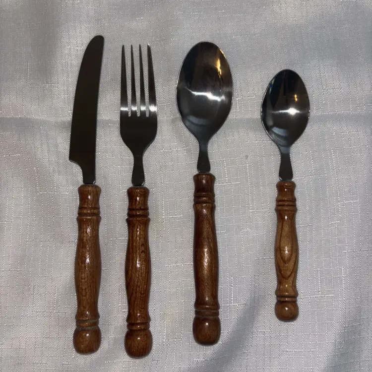 Vintage Colonial Flatware Set – 24 Pc Stainless Steel Silverware with Black Pine Wood Handles, NIB - Image 2