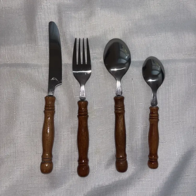 Vintage Colonial Flatware Set – 24 Pc Stainless Steel Silverware with Black Pine Wood Handles, NIB - Image 3