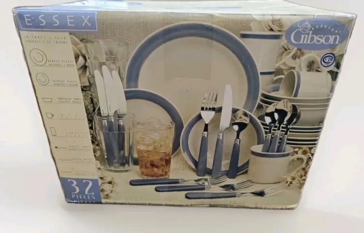 Gibson Essex 32-Piece Premium Stoneware Dinnerware & Utensil Set – Complete Dining Collection