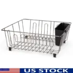 Compact Steel Dish Drying Rack with Cutlery Holder – Countertop Kitchen Organizer (Silver)