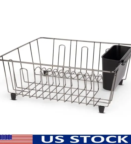 Compact Steel Dish Drying Rack with Cutlery Holder – Countertop Kitchen Organizer (Silver)