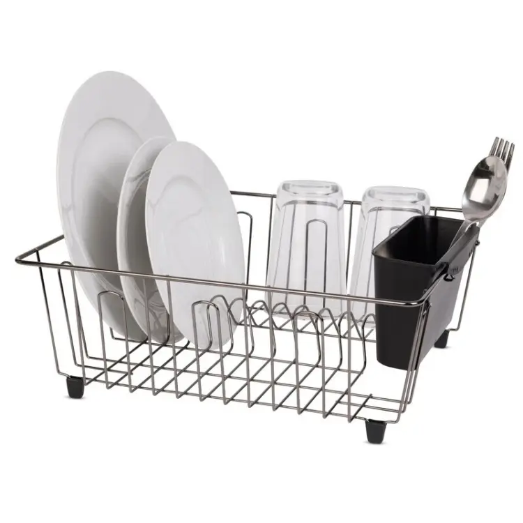 Compact Steel Dish Drying Rack with Cutlery Holder – Countertop Kitchen Organizer (Silver) - Image 2