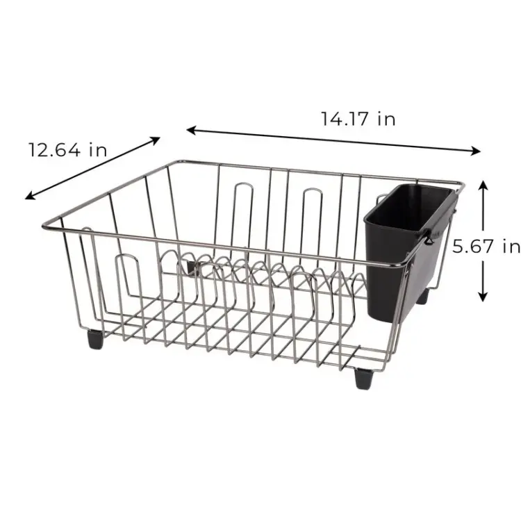 Compact Steel Dish Drying Rack with Cutlery Holder – Countertop Kitchen Organizer (Silver) - Image 3