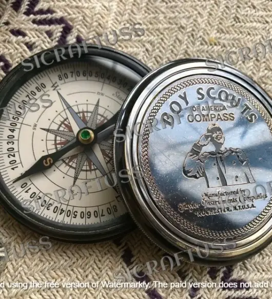 Vintage Boy Scouts of America Brass Compass by Taylor Instruments – w/ Wooden Box, New