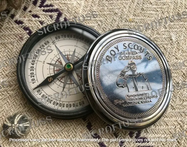 Vintage Boy Scouts of America Brass Compass by Taylor Instruments – w/ Wooden Box, New