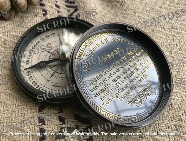 Vintage Boy Scouts of America Brass Compass by Taylor Instruments – w/ Wooden Box, New - Image 2