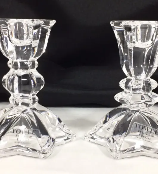 Towle Vintage 3.5" Full Lead Crystal Candle Holders – Set of 2, Hand-Blown in Austria (1978, Rebecca Pattern)
