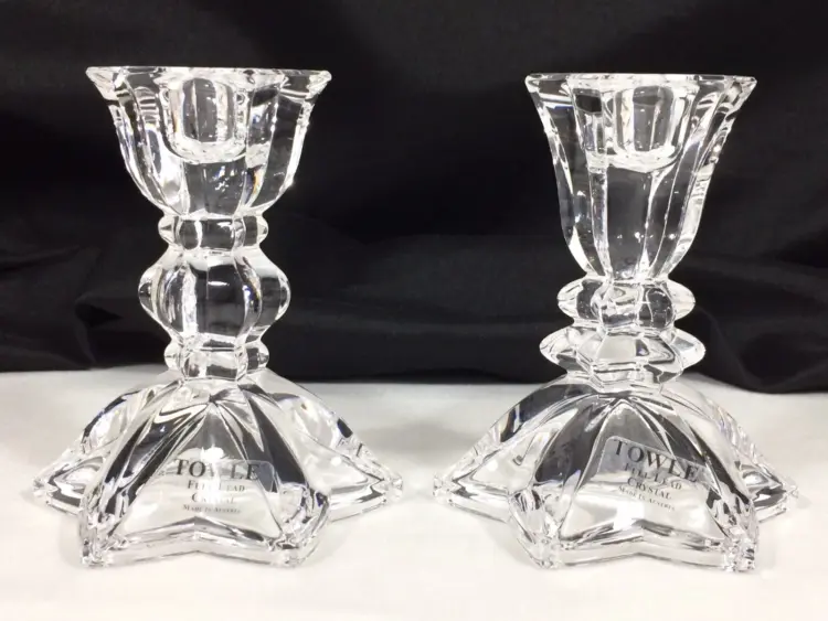Towle Vintage 3.5" Full Lead Crystal Candle Holders – Set of 2, Hand-Blown in Austria (1978, Rebecca Pattern)