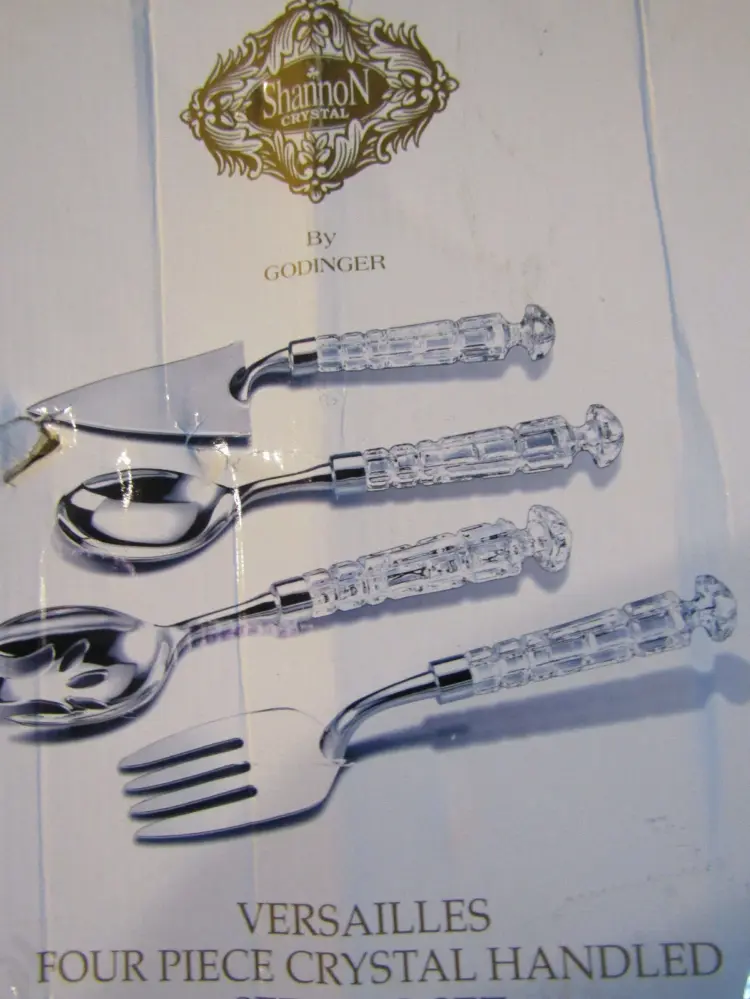 Shannon Crystal by Godinger Versailles 4-Piece Silver-Plated & Crystal Serving Utensil Set – NEW