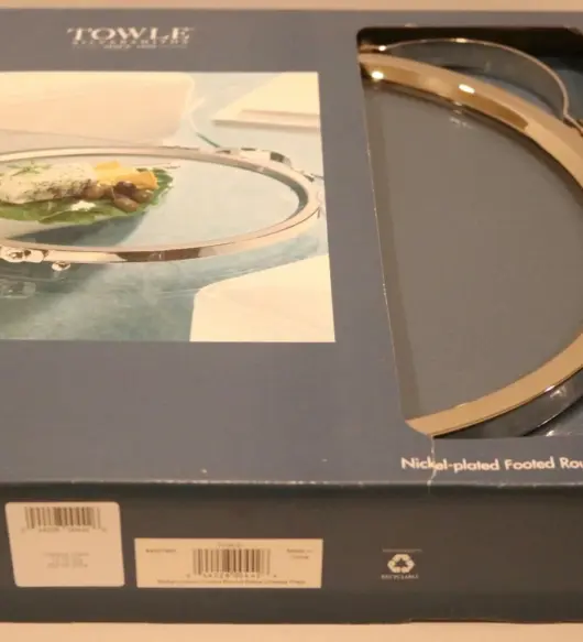 Towle Silversmiths Round Glass Cheese Plate with Nickel-Plated Base – New in Box
