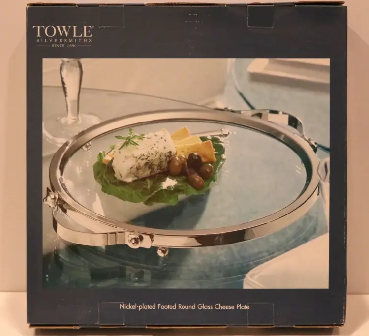 Towle Silversmiths Round Glass Cheese Plate with Nickel-Plated Base – New in Box - Image 2