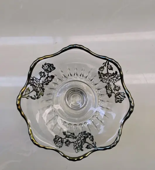 Vintage Silver City "Flanders Poppies" Pedestal Glass Bowl – Silver Overlay Mid-Century Dish