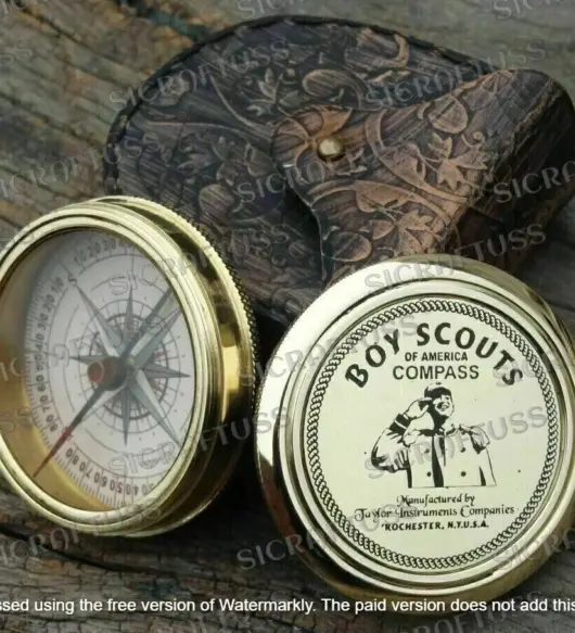 Vintage Boy Scouts of America Brass Compass by Taylor Instruments – Magnetic, Engraved, in Wooden Box