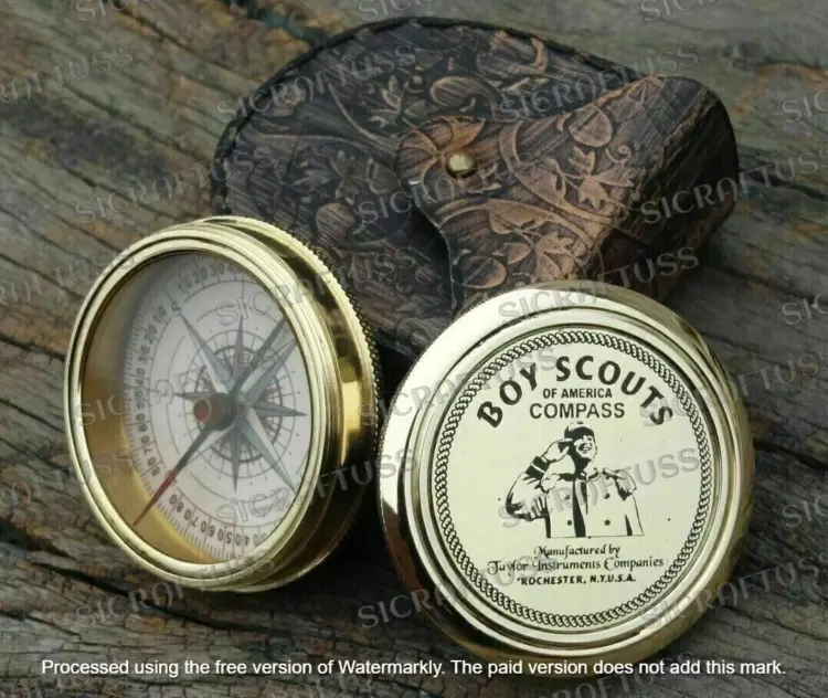 Vintage Boy Scouts of America Brass Compass by Taylor Instruments – Magnetic, Engraved, in Wooden Box