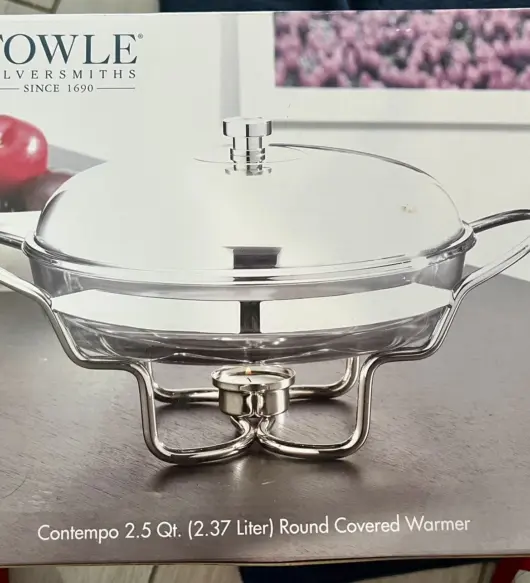 Towle Silversmiths Contempo 2.5 Quart Round Stainless Steel & Glass Food Warmer Chafing Dish