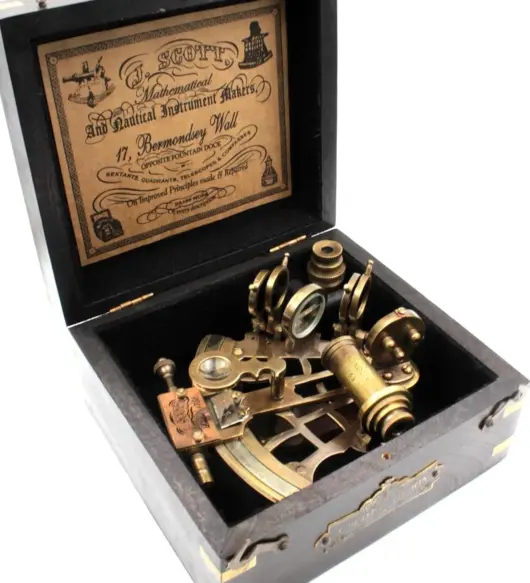 Vintage J. Scott London Brass Sextant with Original Box – Maritime Navigation Decor, NIB