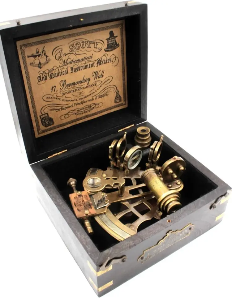 Vintage J. Scott London Brass Sextant with Original Box – Maritime Navigation Decor, NIB