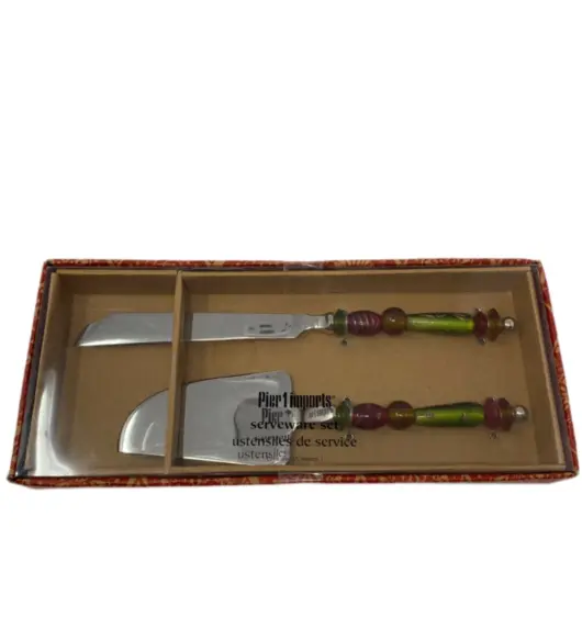 Pier 1 Imports 2-Piece Dessert Knife and Server Set with Handmade Glass Bead Handles
