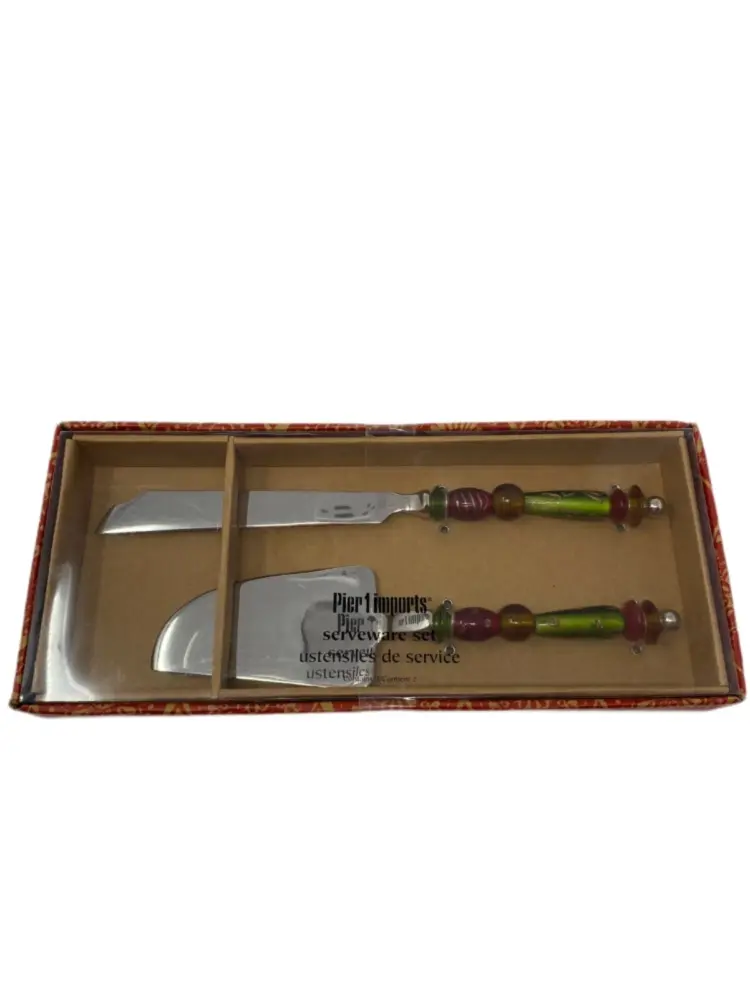 Pier 1 Imports 2-Piece Dessert Knife and Server Set with Handmade Glass Bead Handles