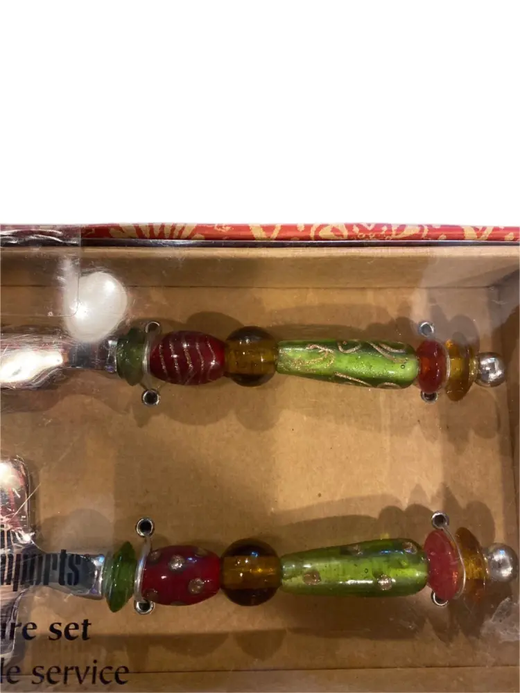 Pier 1 Imports 2-Piece Dessert Knife and Server Set with Handmade Glass Bead Handles - Image 2