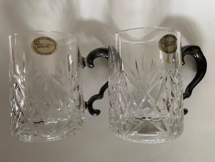 Set of 2 Royale County Crystal Tankards with Silver-Plated Handles