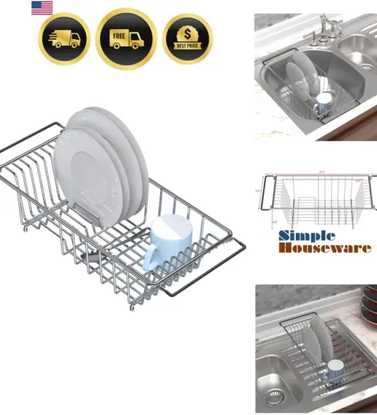 Over Sink Stainless Steel Dish Drainer Rack – Kitchen Drying Organizer, Chrome Finish