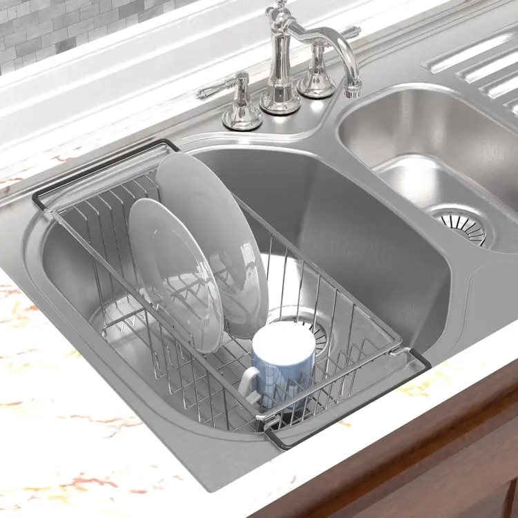 Over Sink Stainless Steel Dish Drainer Rack – Kitchen Drying Organizer, Chrome Finish - Image 2