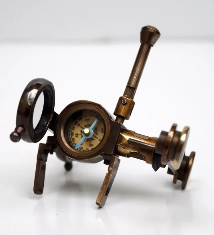 Antique Brass Folding Binoculars with Compass – Nautical Maritime Instrument Gift - Image 2