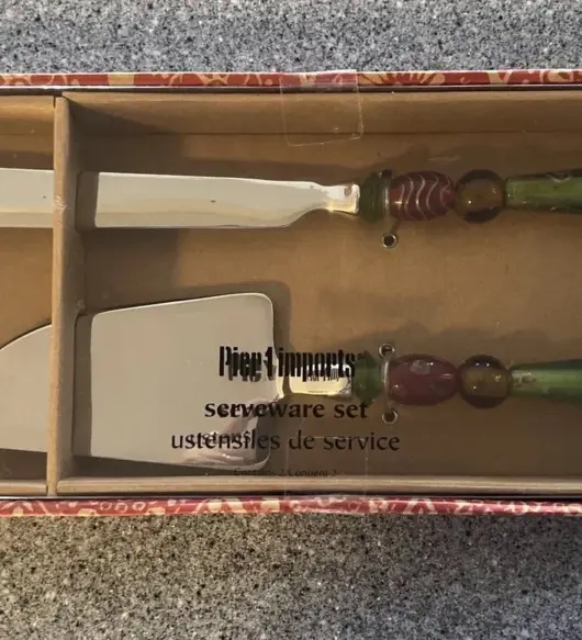 Pier 1 Imports 2-Piece Dessert Knife and Server Set with Handmade Glass Bead Handles