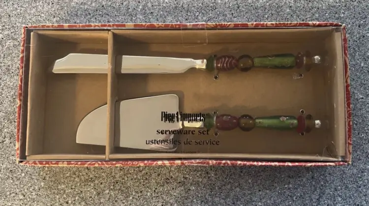 Pier 1 Imports 2-Piece Dessert Knife and Server Set with Handmade Glass Bead Handles