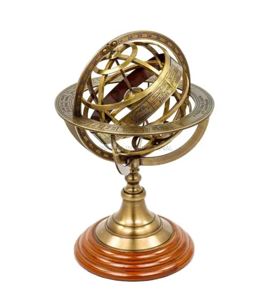 Antique Brass Armillary Sphere – Vintage Astrolabe Globe for Desktop Decor & Gift